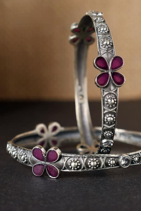 Shop Mero Jewellery Red Stones Ruby Butterfly Studded Temple Bangles- Set Of 2 at Aza Fashions Shop_Mero Jewellery_Red Stones Ruby Butterfly Studded Temple Bangles- Set Of 2_at_Aza_Fashions