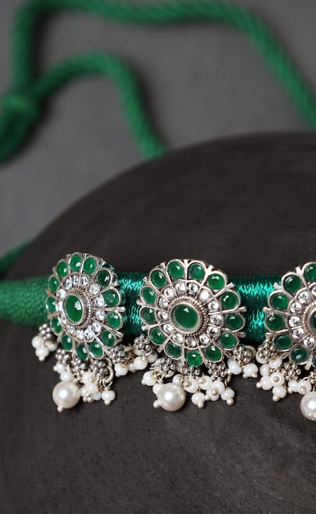 Shop Mero Jewellery Green Onyx Embellished Bahar Choker at Aza Fashions Shop_Mero Jewellery_Green Onyx Embellished Bahar Choker _at_Aza_Fashions