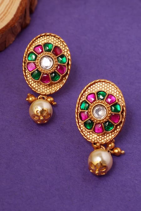 Mero Jewellery Kundan Embellished Cutwork Earrings 