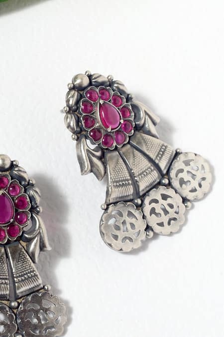 Shop Mero Jewellery Red Floret Carved Big Studs at Aza Fashions Shop_Mero Jewellery_Red Floret Carved Big Studs_at_Aza_Fashions