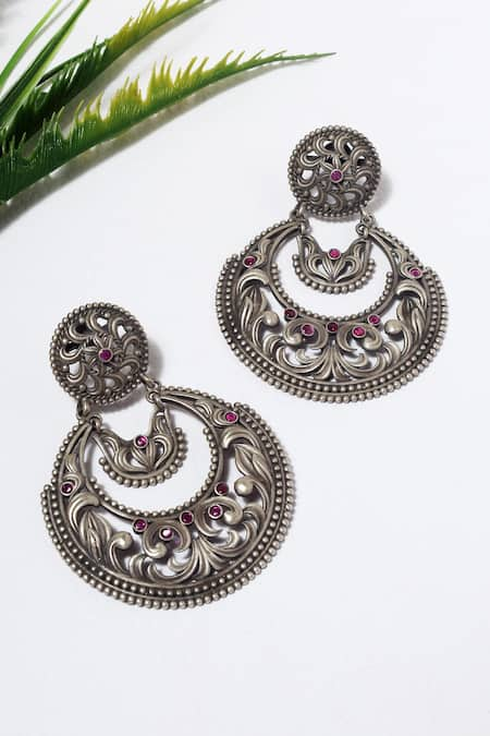 Mero Jewellery Temple Carved Chandbali Earrings 