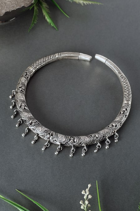 Mero Jewellery Silver Plated Ghungroo Chitai Embellished Hasli 