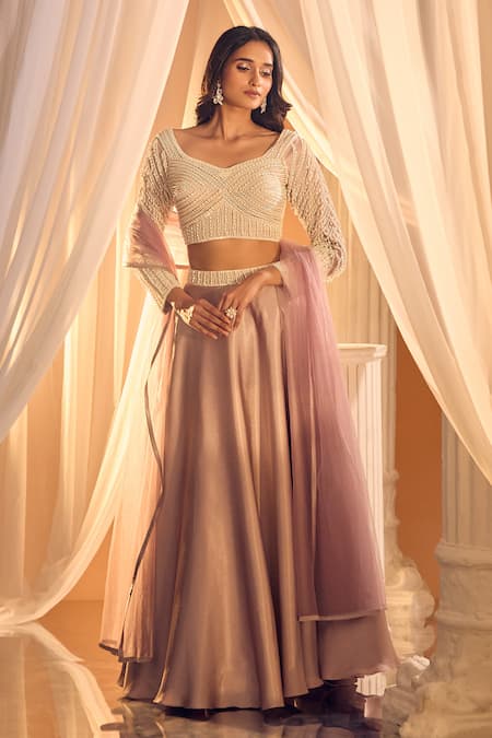 Shop Aariyana Couture Purple Net, Silk Pearls, Sequins Sweetheart Neck Lehenga Set With Work Blouse at Aza Fashions Shop_Aariyana Couture_Purple Net, Silk Pearls, Sequins Sweetheart Neck Lehenga Set With Work Blouse _at_Aza_Fashions