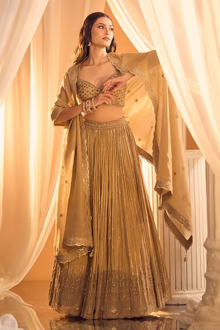 Ariyana By Aza Beige Silk Sequins, Zari, Embroidery Sweetheart Hand Work Lehenga Blouse Set Online at Aza Fashions Ariyana By Aza_Beige Silk Sequins, Zari, Embroidery Sweetheart Hand Work Lehenga Blouse Set _Online_at_Aza_Fashions
