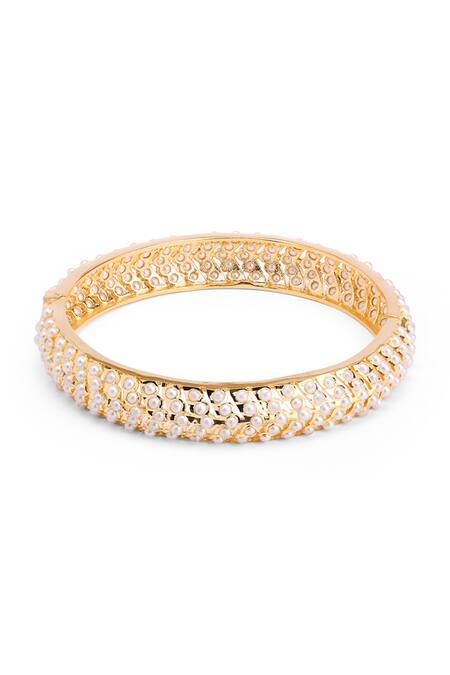 Buy_Curio Cottage_White Pearls Embellished Bangle_Online_at_Aza_Fashions