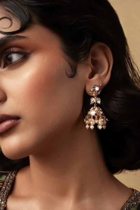 Curio Cottage Meira Dew Drop Stone & Kundan Embellished Jhumkas 