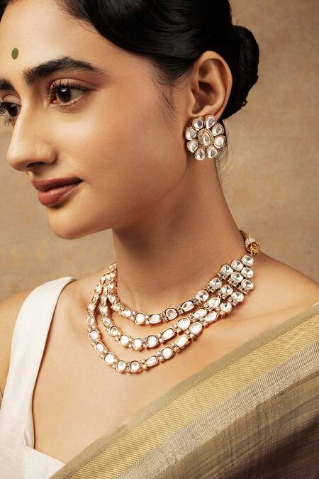 Buy Curio Cottage Gold Plated Stones Eternal Bloom Necklace Set at Aza Fashions Buy_Curio Cottage_Gold Plated Stones Eternal Bloom Necklace Set_at_Aza_Fashions