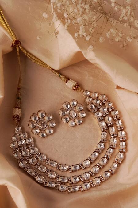 Shop Curio Cottage Gold Plated Stones Eternal Bloom Necklace Set at Aza Fashions Shop_Curio Cottage_Gold Plated Stones Eternal Bloom Necklace Set_at_Aza_Fashions