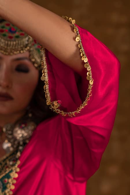 Buy_Ekavira_Pink Silk Patchwork, Tassels, Chains Layla Coin Embellished Choga With Salwar _Online_at_Aza_Fashions