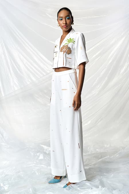 Buy_Shahin Mannan_Ivory Crepe Embroidery Splash Flared Pant _Online_at_Aza_Fashions