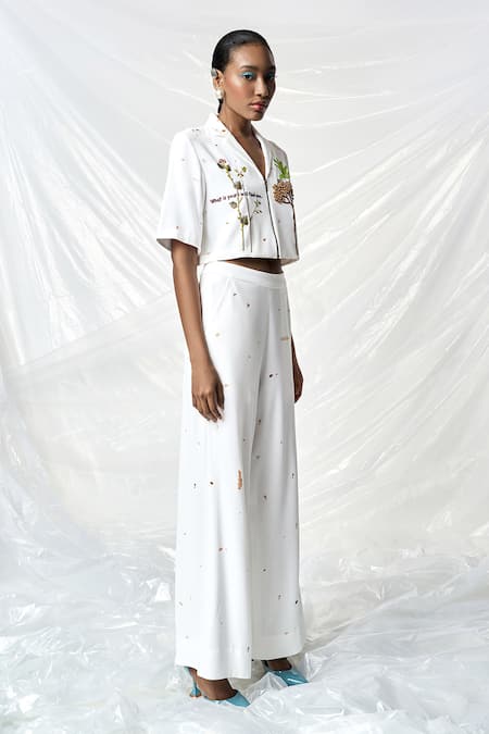 Shop_Shahin Mannan_Ivory Crepe Embroidery Splash Flared Pant _Online_at_Aza_Fashions