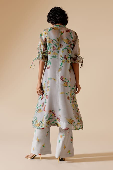 Shop Bunka Grey Cotton Satin Printed Chintz Bia Pant at Aza Fashions Shop_Bunka_Grey Cotton Satin Printed Chintz Bia Pant _at_Aza_Fashions