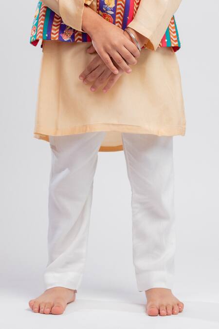 MR Brat_Multi Color Muslin, Cotton Embroidery Floral Stripe Print Bundi And Kurta Set _Online_at_Aza_Fashions