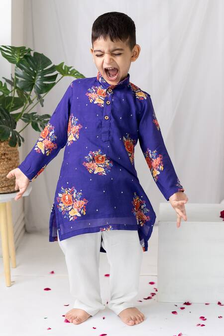 MR Brat_Purple Muslin, Cotton Sequins Big Floral Print Kurta Set _Online_at_Aza_Fashions