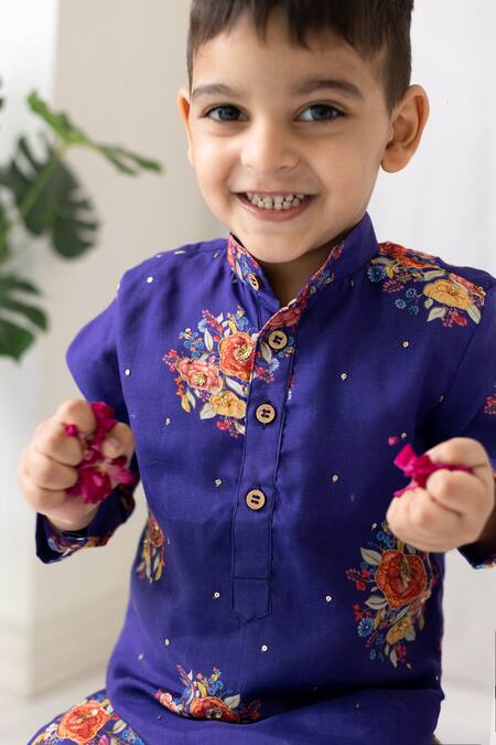 Buy_MR Brat_Purple Muslin, Cotton Sequins Big Floral Print Kurta Set 