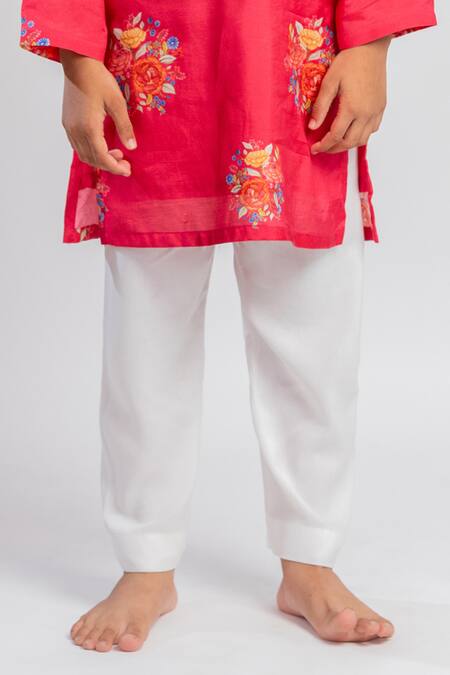 MR Brat Red Muslin, Cotton Embroidery Garden Print Kurta Set Online at Aza Fashions MR Brat_Red Muslin, Cotton Embroidery Garden Print Kurta Set _Online_at_Aza_Fashions