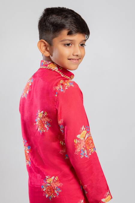 Buy MR Brat Red Muslin, Cotton Embroidery Garden Print Kurta Set Online at Aza Fashions Buy_MR Brat_Red Muslin, Cotton Embroidery Garden Print Kurta Set _Online_at_Aza_Fashions