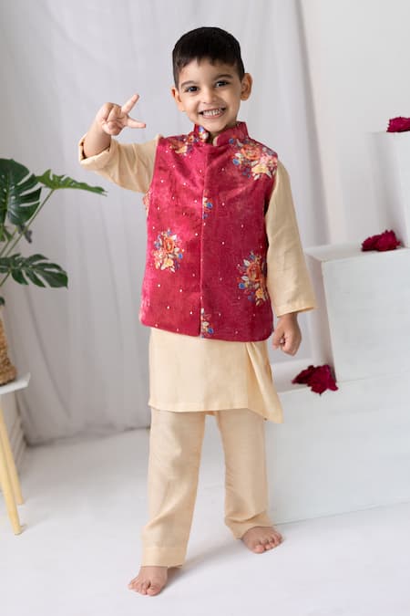 Mr Brat Flower Print Bundi & Kurta Set 