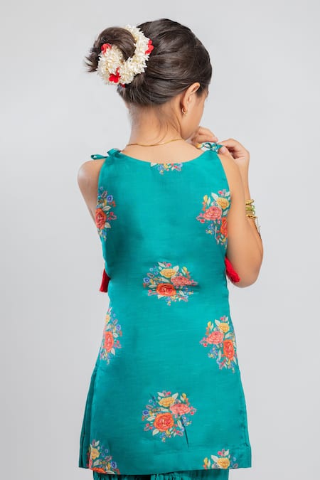 MR Brat Green Muslin, Linen Embroidery, Sequins Floral Print Kurta And Sharara Set at Aza Fashions MR Brat_Green Muslin, Linen Embroidery, Sequins Floral Print Kurta And Sharara Set _at_Aza_Fashions