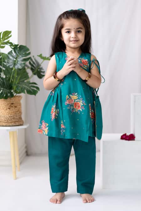 Buy MR Brat Green Muslin, Cotton, Linen Embroidery, Sequins Floral Print Angarkha And Pant Set Online at Aza Fashions Buy_MR Brat_Green Muslin, Cotton, Linen Embroidery, Sequins Floral Print Angarkha And Pant Set _Online_at_Aza_Fashions