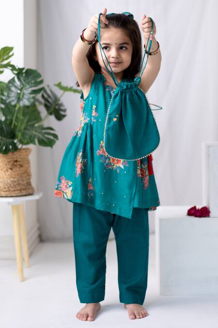 Shop MR Brat Green Muslin, Cotton, Linen Embroidery, Sequins Floral Print Angarkha And Pant Set Online at Aza Fashions Shop_MR Brat_Green Muslin, Cotton, Linen Embroidery, Sequins Floral Print Angarkha And Pant Set _Online_at_Aza_Fashions