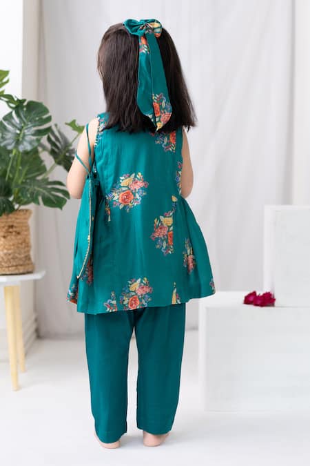 Shop MR Brat Green Muslin, Cotton, Linen Embroidery, Sequins Floral Print Angarkha And Pant Set at Aza Fashions Shop_MR Brat_Green Muslin, Cotton, Linen Embroidery, Sequins Floral Print Angarkha And Pant Set _at_Aza_Fashions