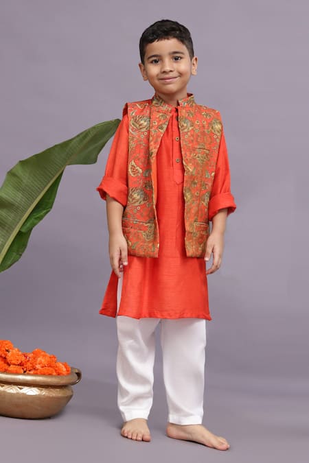 LA DEE DA Floral Print Bundi Kurta Set 