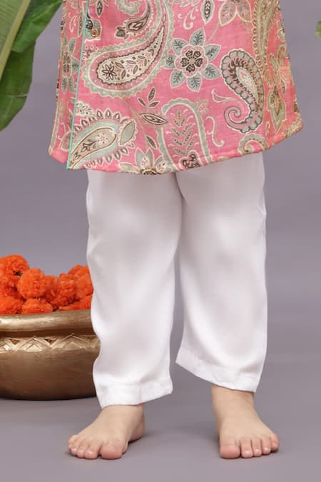 LA Dee DA Pink Bamberg Silk And Banarasi Jacquard Print Floral Paisley Kurta With Pyjama Online at Aza Fashions LA Dee DA_Pink Bamberg Silk And Banarasi Jacquard Print Floral Paisley Kurta With Pyjama _Online_at_Aza_Fashions
