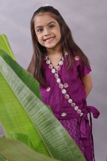 Buy LA Dee DA Purple Bamberg Silk Embroidery Floral Motif Floret Top With Palazzo Online at Aza Fashions Buy_LA Dee DA_Purple Bamberg Silk Embroidery Floral Motif Floret Top With Palazzo _Online_at_Aza_Fashions