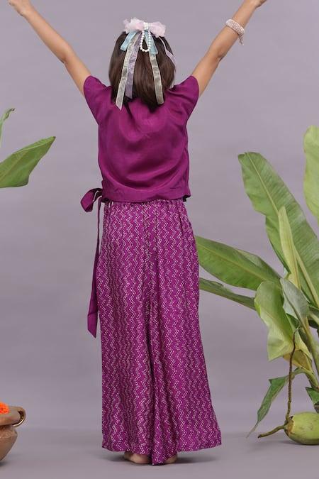 Shop LA Dee DA Purple Bamberg Silk Embroidery Floral Motif Floret Top With Palazzo at Aza Fashions Shop_LA Dee DA_Purple Bamberg Silk Embroidery Floral Motif Floret Top With Palazzo _at_Aza_Fashions