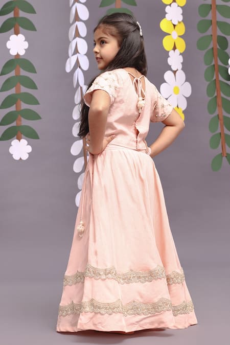 Shop LA Dee DA Pink Bamboo, Taffeta Embroidery Scallop Lace Lehenga With Blouse at Aza Fashions Shop_LA Dee DA_Pink Bamboo, Taffeta Embroidery Scallop Lace Lehenga With Blouse _at_Aza_Fashions