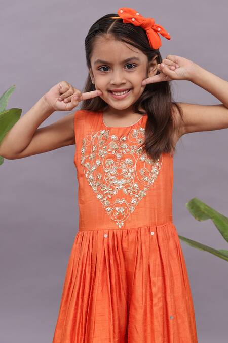 LA Dee DA Orange Bamberg Silk Embroidery Floral Sequin Jumpsuit Online at Aza Fashions LA Dee DA_Orange Bamberg Silk Embroidery Floral Sequin Jumpsuit _Online_at_Aza_Fashions