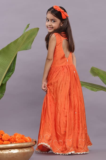 Shop LA Dee DA Orange Bamberg Silk Embroidery Floral Sequin Jumpsuit at Aza Fashions Shop_LA Dee DA_Orange Bamberg Silk Embroidery Floral Sequin Jumpsuit _at_Aza_Fashions