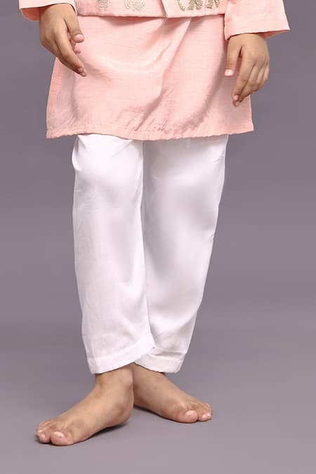 LA Dee DA_Pink Bamboo Pearls, Embroidery Jungle Motif Bundi Set_Online_at_Aza_Fashions