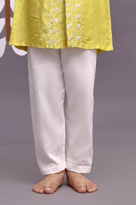 LA Dee DA_Green Bamberg Silk Embroidery Dori Leaf Vine Achkan With Pyjama _Online_at_Aza_Fashions