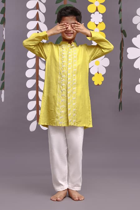 LA Dee DA Leaf Vine Embroidered Achkan With Pyjama 