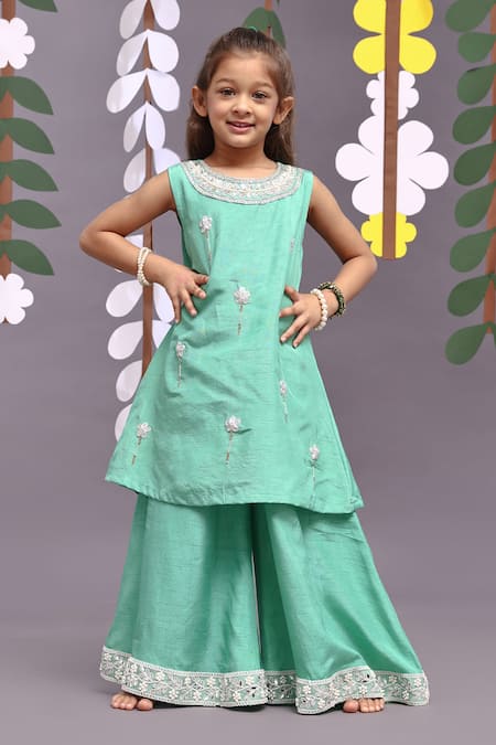 LA DEE DA Floral Dori Embroidered Kurta With Sharara 