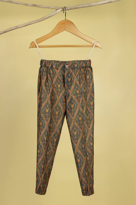 Minikin Orange Tussar, Cotton Ikat Woven Sherwani Set Online at Aza Fashions Minikin_Orange Tussar, Cotton Ikat Woven Sherwani Set _Online_at_Aza_Fashions