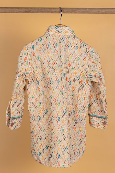 Minikin Multi Color Cotton Silk Woven Geometric Pathani Kurta Set Online at Aza Fashions Minikin_Multi Color Cotton Silk Woven Geometric Pathani Kurta Set _Online_at_Aza_Fashions