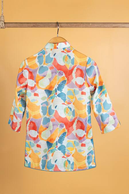 Shop Minikin Multi Color Cotton Linen Printed Abstract Kurta Set at Aza Fashions Shop_Minikin_Multi Color Cotton Linen Printed Abstract Kurta Set _at_Aza_Fashions