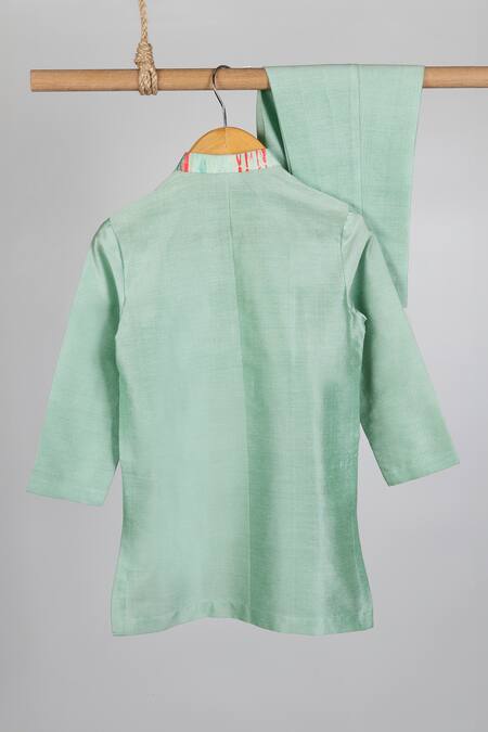 Minikin_Green Cotton Silk Printed Tie Dye Bundi And Kurta Set _Online_at_Aza_Fashions