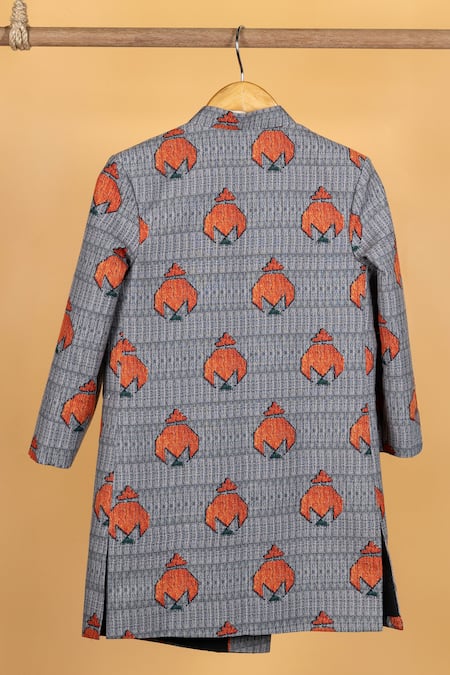 Minikin Geometric Woven Sherwani Set 