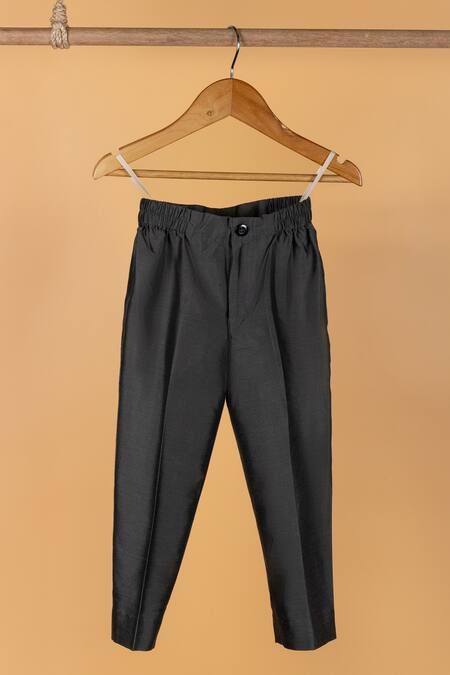 Minikin_Grey Cotton, Silk Geometric Woven Sherwani Set _Online_at_Aza_Fashions