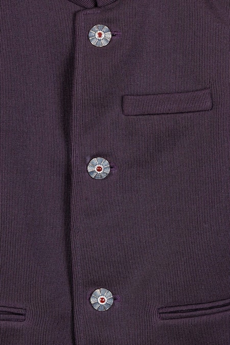 Minikin Wine Silk, Cotton Textured Prince Coat Set Online at Aza Fashions Minikin_Wine Silk, Cotton Textured Prince Coat Set _Online_at_Aza_Fashions