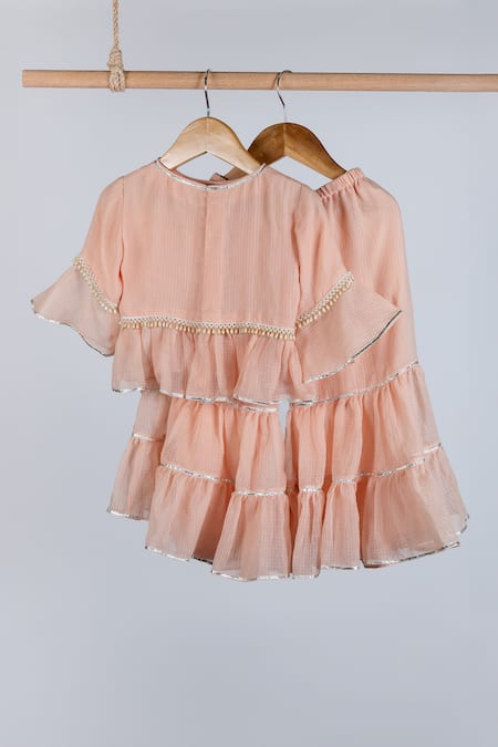 Minikin Pearl Embroidered Kurta Sharara Set 