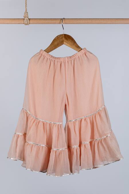 Minikin Peach Kota Embroidery Pearl Kurta Sharara Set Online at Aza Fashions Minikin_Peach Kota Embroidery Pearl Kurta Sharara Set _Online_at_Aza_Fashions