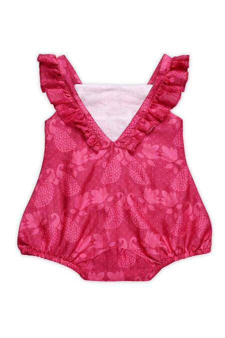 Miko Lolo Blue Cotton Silk Chanderi Printed Peacock Onesie With Lehenga Online at Aza Fashions Miko Lolo_Blue Cotton Silk Chanderi Printed Peacock Onesie With Lehenga_Online_at_Aza_Fashions