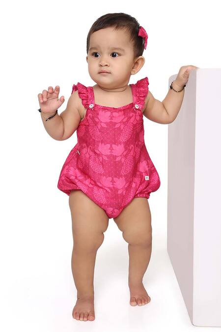 Buy Miko Lolo Blue Cotton Silk Chanderi Printed Peacock Onesie With Lehenga Buy_Miko Lolo_Blue Cotton Silk Chanderi Printed Peacock Onesie With Lehenga