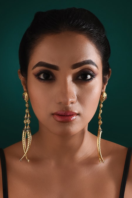 Zaza By Somya Ethereal Drops Geometric Stone Studded Long Earrings 