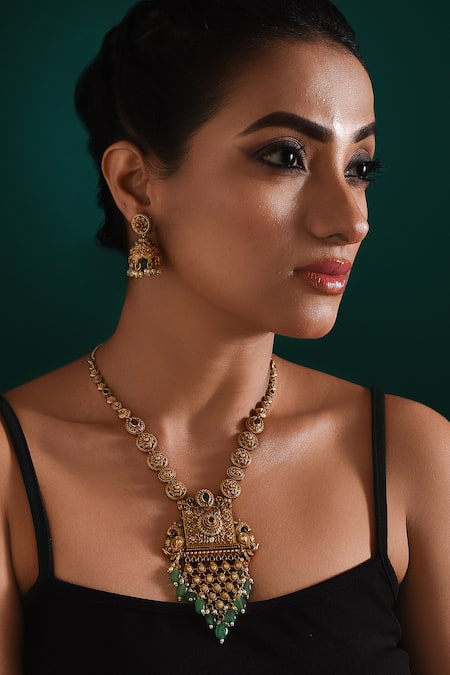 Zaza By Somya Regal Harmony Floral Bead Drop Necklace Set 